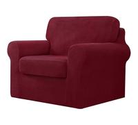 AIMENJOY 3 Pieces Stretch Sofa Cover 1 Seater with One Separate Cushions and Backrests Stylish Jacquard Spandex Fabric Sofa Slipcover for Living Room Furniture Protector (Red Wine,1 Seater-3Pieces)