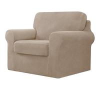 AIMENJOY 3 Pieces Stretch Sofa Cover 1 Seater with One Separate Cushions and Backrests Stylish Jacquard Spandex Fabric Sofa Slipcover for Living Room Furniture Protector (Sand,1 Seater-3Pieces)