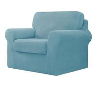 AIMENJOY 3 Pieces Stretch Sofa Cover 1 Seater with One Separate Cushions and Backrests Stylish Jacquard Spandex Fabric Sofa Slipcover for Living Room Furniture Protector (Blue Light,1 Seater-3Pieces)