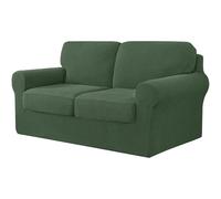 AIMENJOY 5 Pieces Stretch Sofa Cover 2 Seater with Two Separate Cushions and Backrests Stylish Jacquard Spandex Fabric Sofa Slipcover for Living Room Furniture Protector (Green Dark,2 Seater-5Pieces)