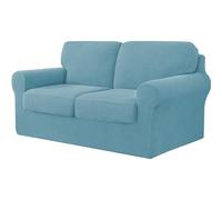 AIMENJOY 5 Pieces Stretch Sofa Cover 2 Seater with Two Separate Cushions and Backrests Stylish Jacquard Spandex Fabric Sofa Slipcover for Living Room Furniture Protector (Blue Light,2 Seater-5Pieces)