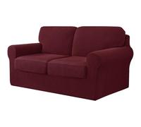 AIMENJOY 5 Pieces Stretch Sofa Cover 2 Seater with Two Separate Cushions and Backrests Stylish Jacquard Spandex Fabric Sofa Slipcover for Living Room Furniture Protector (Red Wine,2 Seater-5Pieces)