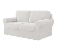 AIMENJOY 5 Pieces Stretch Sofa Cover 2 Seater with Two Separate Cushions and Backrests Stylish Jacquard Spandex Fabric Sofa Slipcover for Living Room Furniture Protector (White,2 Seater-5Pieces)