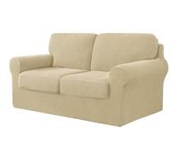 AIMENJOY 5 Pieces Stretch Sofa Cover 2 Seater with Two Separate Cushions and Backrests Stylish Jacquard Spandex Fabric Sofa Slipcover for Living Room Furniture Protector (Beige,2 Seater-5Pieces)