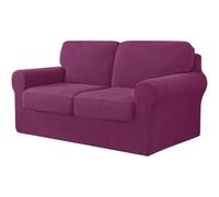 AIMENJOY 5 Pieces Stretch Sofa Cover 2 Seater with Two Separate Cushions and Backrests Stylish Jacquard Spandex Fabric Sofa Slipcover for Living Room Furniture Protector (Purple,2 Seater-5Pieces)