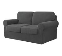 AIMENJOY 5 Pieces Stretch Sofa Cover 2 Seater with Two Separate Cushions and Backrests Stylish Jacquard Spandex Fabric Sofa Slipcover for Living Room Furniture Protector (Grey Dark,2 Seater-5Pieces)