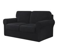 AIMENJOY 5 Pieces Stretch Sofa Cover 2 Seater with Two Separate Cushions and Backrests Stylish Jacquard Spandex Fabric Sofa Slipcover for Living Room Furniture Protector (Black,2 Seater-5Pieces)