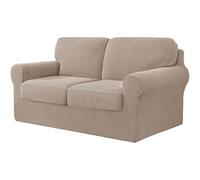 AIMENJOY 5 Pieces Stretch Sofa Cover 2 Seater with Two Separate Cushions and Backrests Stylish Jacquard Spandex Fabric Sofa Slipcover for Living Room Furniture Protector (Sand,2 Seater-5Pieces)