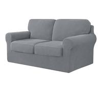 AIMENJOY 5 Pieces Stretch Sofa Cover 2 Seater with Two Separate Cushions and Backrests Stylish Jacquard Spandex Fabric Sofa Slipcover for Living Room Furniture Protector (Grey Light,2 Seater-5Pieces)