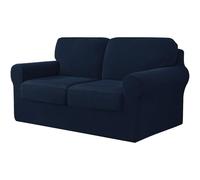 AIMENJOY 5 Pieces Stretch Sofa Cover 2 Seater with Two Separate Cushions and Backrests Stylish Jacquard Spandex Fabric Sofa Slipcover for Living Room Furniture Protector (Blue Dark,2 Seater-5Pieces)