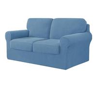 AIMENJOY 5 Pieces Stretch Sofa Cover 2 Seater with Two Separate Cushions and Backrests Stylish Jacquard Spandex Fabric Sofa Slipcover for Living Room Furniture Protector (Blue,2 Seater-5Pieces)