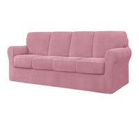 AIMENJOY 9 Pieces Stretch Sofa Cover 4 Seater with Four Separate Cushions and Backrests Stylish Jacquard Spandex Fabric Sofa Slipcover for Living Room Furniture Protector (Pink,4 Seater-9Pieces)