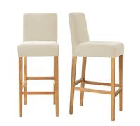AIMENJOY Bar Stool Covers with Elastic Bottom, Stretch Velvet Dining Chair Covers for Pub Counter - Spandex Height Side Chair Covers Protector Slipcovers (Beige,2)