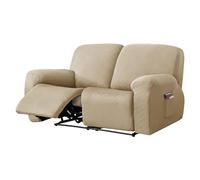 AIMENJOY Recliner Chair Cover 2 Seater - Soft Thick Jacquard Stretch Recliner Couch Covers 6 Pieces Set, Sofa Chair Cover with Side Pocket for Recliner Sofa Chair Furniture Protector (Sand,2 Seater)