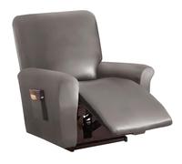 AIMENJOY Recliner Covers with Pockets, Solid Color PU Leather Fabric Recliner Chair Slipcovers 4 Pieces, Furniture Protector 1 Seater, Non Slip Armchair Sofa Cover for Living Room (Taupe,1 Seater)