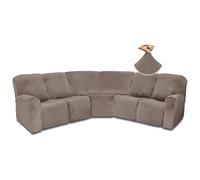 AIMENJOY Recliner Slipcover, L Shape Sectional Recliner Sofa Covers, 5 Seater Velvet Stretch Reclining Couch Covers for Reclining L Shape Sofa, Thick, Soft, Washable (Taupe)
