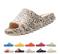 AIMENJOY Slides Slippers for Women and Men Non-Slip Quick Dry Shower Slippers Ultra-Soft Thick Sole House Pillow Slides for Indoor & Outdoor (Letter white,7 UK)