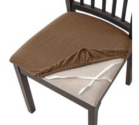 AIMENJOY Stretch Chair Seat Covers for Dining Room, Jacquard Dining Chair Seat Protectors Chair Slipcovers for Kitchen, Office, Bar Wedding Party Decor (Brown,6)