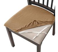 AIMENJOY Stretch Chair Seat Covers for Dining Room, Jacquard Dining Chair Seat Protectors Chair Slipcovers for Kitchen, Office, Bar Wedding Party Decor (Camel,4)