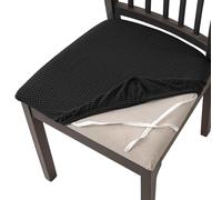 AIMENJOY Stretch Chair Seat Covers for Dining Room, Jacquard Dining Chair Seat Protectors Chair Slipcovers for Kitchen, Office, Bar Wedding Party Decor (Black,4)
