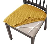 AIMENJOY Stretch Chair Seat Covers for Dining Room, Jacquard Dining Chair Seat Protectors Chair Slipcovers for Kitchen, Office, Bar Wedding Party Decor (Yellow,2)