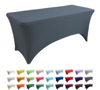 AIMENJOY Stretch Spandex Tablecloth, Rectangular Table Cover 4FT / 6FT / 8FT, Washable and Wrinkle Resistant Market Stall Table Cover for Banquet Folding Table Event Wedding (Grey Dark,8FT - 1 Pack)