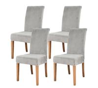 AIMENJOY Stretchy Chair Covers Dining Chair Covers Velvet Fabric Chair Slipcovers Seat Covers for Dining Room Kitchen Banquet Hotel Home Decor (Grey Light,4)