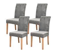 AIMENJOY Stretchy Chair Covers Dining Chair Covers Velvet Fabric Chair Slipcovers Seat Covers for Dining Room Kitchen Banquet Hotel Home Decor (Grey Medium,4)