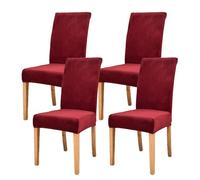AIMENJOY Stretchy Chair Covers Dining Chair Covers Velvet Fabric Chair Slipcovers Seat Covers for Dining Room Kitchen Banquet Hotel Home Decor (Red wine,4)
