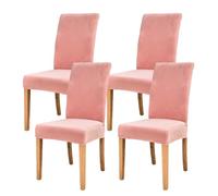 AIMENJOY Stretchy Chair Covers Dining Chair Covers Velvet Fabric Chair Slipcovers Seat Covers for Dining Room Kitchen Banquet Hotel Home Decor (Pink Light,4)