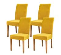 AIMENJOY Stretchy Chair Covers Dining Chair Covers Velvet Fabric Chair Slipcovers Seat Covers for Dining Room Kitchen Banquet Hotel Home Decor (Yellow Dark,4)