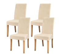 AIMENJOY Stretchy Chair Covers Dining Chair Covers Velvet Fabric Chair Slipcovers Seat Covers for Dining Room Kitchen Banquet Hotel Home Decor (Beige,4)