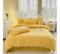 AIMENJOY Velvet Duvet Cover King Size Milk Velvet Bedding Set 4 Pieces Super Soft Fluffy Teddy Fleece Quilt Cover Sets with Sheet Pillowcases Warm Cosy Winter Bedding (Yellow,150x200cm)