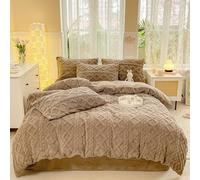 AIMENJOY Velvet Duvet Cover King Size Milk Velvet Bedding Set 4 Pieces Super Soft Fluffy Teddy Fleece Quilt Cover Sets with Sheet Pillowcases Warm Cosy Winter Bedding (Coffee,220x240cm)