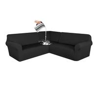AIMENJOY Waterproof Corner Sofa Covers, 3 Pieces Sectional Sofa Cover L Shape 5/7 Seater Corner Couch Covers, Stretch Sofa Slipcover Non Slip Furniture Protector For Living Room (Black,5 Seater)