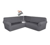 AIMENJOY Waterproof Corner Sofa Covers, 3 Pieces Sectional Sofa Cover L Shape 5/7 Seater Corner Couch Covers, Stretch Sofa Slipcover Non Slip Furniture Protector For Living Room (Grey,5 Seater)