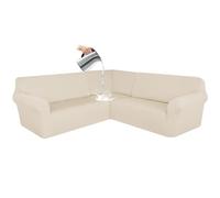 AIMENJOY Waterproof Corner Sofa Covers, 3 Pieces Sectional Sofa Cover L Shape 5/7 Seater Corner Couch Covers, Stretch Sofa Slipcover Non Slip Furniture Protector For Living Room (Beige,7 Seater)