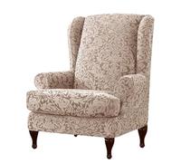 AIMENJOY Wingback Chair Covers 2 Piece Set - 2 IN 1 Design Armchair Covers Solid Soft Wing Back Chair Cover Stretch Wing Chair Slipcover Furniture Protector for Living Room Bedroom Hotel (A- Khaki)