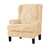 AIMENJOY Wingback Chair Covers 2 Piece Set - 2 IN 1 Design Armchair Covers Solid Soft Wing Back Chair Cover Stretch Wing Chair Slipcover Furniture Protector for Living Room Bedroom Hotel (B- Beige)