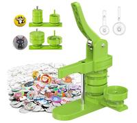Aiment Multiple Sizes Button Maker Machine - 1+1.25+2.25 Inch Photo Pin Badge Press for Kids With 600 Sets Making Supplies, Cutter & Magic Book (Green, 25/32/58mm)