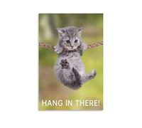 Aimeryup Hang In There Cat - Funny Motivational Cat Poster Decorative Painting Bathroom Decor Living Room Canvas Wall Art UnFramed,16x24inch(40x60cm)
