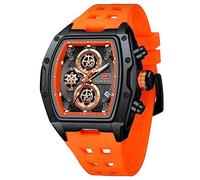 Watches for Men Luxury Skeleton Tonneau Watch for Men Waterproof Adjustable Silicone Strap Steampunk Style Chronograph Calendar Date Business Luminous Cool Large Square Face Wristwatch, 0473-Orange,