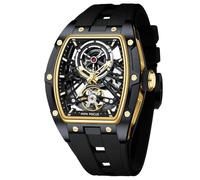 AIMES Men Automatic Watch Tonneau Luxury Skeleton Watches for Men Automatic Mechanical Winding Waterproof Analogue Watches Mens Unique Cool Square Big Face Dial Wristwatch with Silicone Strap Band,