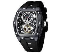 AIMES Men Automatic Watch Tonneau Luxury Skeleton Watches for Men Automatic Mechanical Winding Waterproof Analogue Watches Mens Unique Cool Square Big Face Dial Wristwatch with Silicone Strap Band,