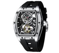 AIMES Men Automatic Watch Tonneau Luxury Skeleton Watches for Men Automatic Mechanical Winding Waterproof Analogue Watches Mens Unique Cool Square Big Face Dial Wristwatch with Silicone Strap Band,