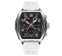 AIMES Men Watches Stylish Casual Multifunction Big Square 5ATM Waterproof Watches for Men Digital Analog Dual Time Countdown Stopwatch Wristwatch Silicone Strap Date Gift Mens Wrsit Watch Silver