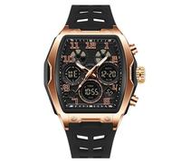 AIMES Men Watches Stylish Casual Multifunction Big Square 5ATM Waterproof Watches for Men Digital Analog Dual Time Countdown Stopwatch Wristwatch Silicone Strap Date Gift Mens Wrsit Watch Silver
