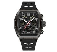 AIMES Men Watches Stylish Casual Multifunction Big Square 5ATM Waterproof Watches for Men Digital Analog Dual Time Countdown Stopwatch Wristwatch Silicone Strap Date Gift Mens Wrsit Watch Silver
