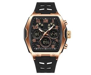 AIMES Men Watches Stylish Casual Multifunction Big Square 5ATM Waterproof Watches for Men Digital Analog Dual Time Countdown Stopwatch Wristwatch Silicone Strap Date Gift Mens Wrsit Watch Silver