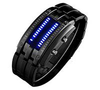 AIMES Mens Binary Watch Casual Sports Digital Lava Matrix Blue LED Digital Wristwatch Classic Creative Fashion Black Bracelet Square Blue Watches Unisex Dress Wrist Watches, black, Digital